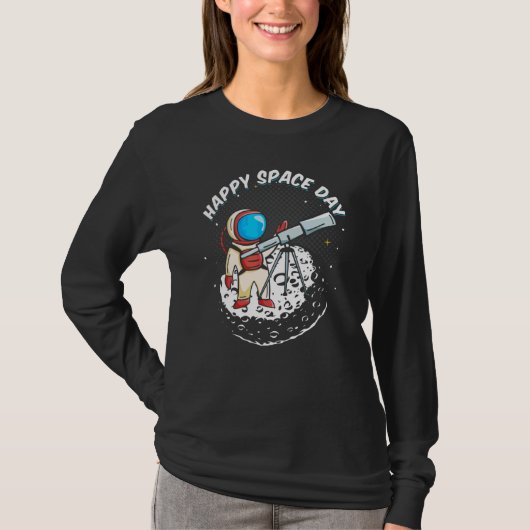 ハッピーデイ宇宙宇宙飛行士ムーン銀河系ユニバーステル Tシャツ (正面)