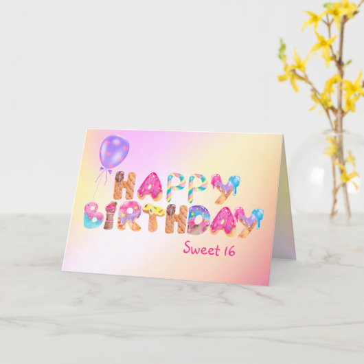 ハッピーデザートスイート16誕生日 カード (黄色い花)