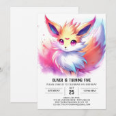 ハッピーデジタルキツネ誕生日 招待状 (正面/裏面)