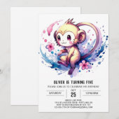 ハッピーデジタルモンキー誕生日 招待状 (正面/裏面)