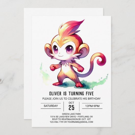 ハッピーデジタルモンキー誕生日 招待状 (正面/裏面)