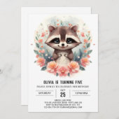 ハッピーデジタルラクーンガール誕生日 招待状 (正面/裏面)