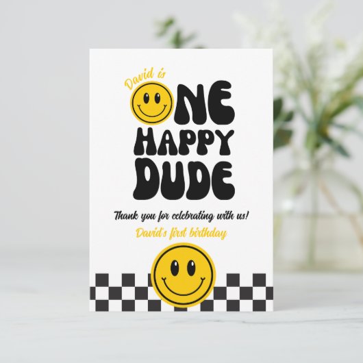 ハッピーデュードのハッピー顔写真誕生日 サンキューカード (スタンド正面)