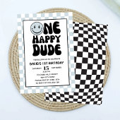 ハッピーデュード 青いハッピー顔の少年 誕生日おめでとう  招待状