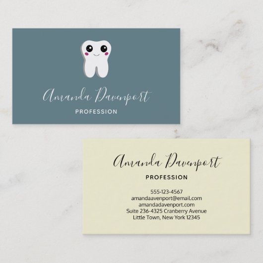 ハッピーデンタル歯が微笑み可愛い 名刺 (正面/裏面)