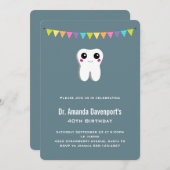 ハッピーデンタル歯が微笑むかわいい誕生日 招待状 (正面/裏面)