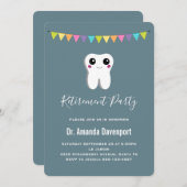 ハッピーデンタル歯が微笑むかわいい退職 招待状 (正面/裏面)