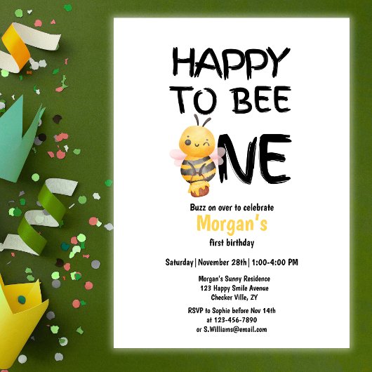 ハッピートゥビーワン ハニーイエローガールズ 1歳の誕生日 招待状