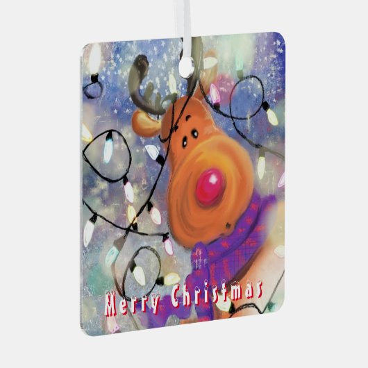 ハッピートナカイメリークリスマススケッチおもしろい メタルオーナメント (正面右)
