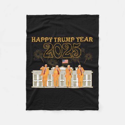 ハッピートランプイヤーパーティー2025ホワイトハウスニュープレシッド フリースブランケット (正面)