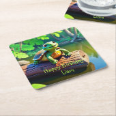 ハッピートルホテル誕生日 スクエアペーパーコースター (アングル)