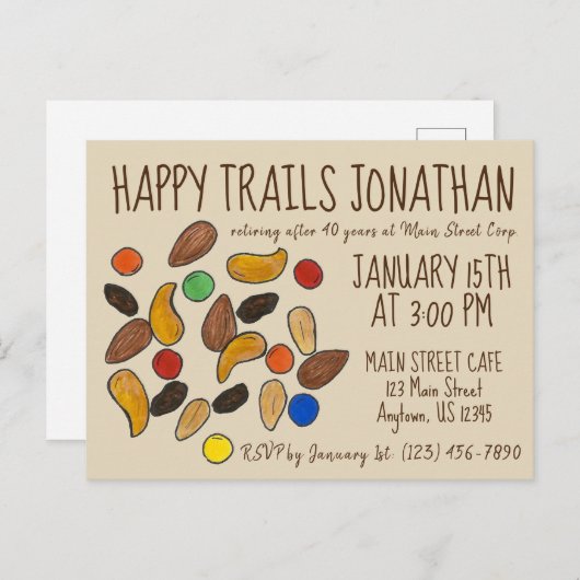 ハッピートレイルのトレイルのミックス遠くに継続退職パーティー インビテーションポストカード (正面/裏面)