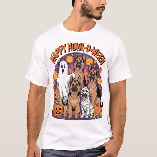 ハッピードイツ牧羊犬ハロウィン Tシャツ (正面)