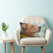 ハッピードッグインイエローカーアートプリント ランバークッション (椅子)