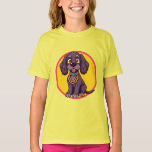 ハッピードッグカートゥーンイラストレーション Tシャツ