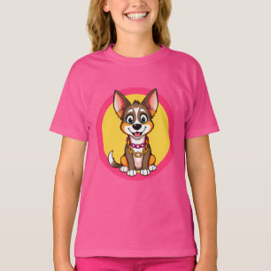 ハッピードッグカートゥーンイラストレーション Tシャツ