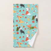 ハッピードッグスのクリスマスパターン バスタオルセット (ハンドタオル)