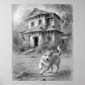 ハッピードッグスケッチアート ポスター