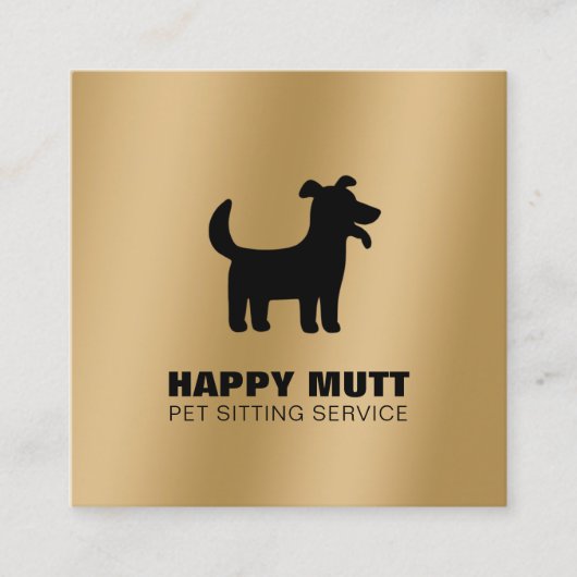 ハッピードッグロゴペットシッティング気にサービスフェイク金ゴールド スクエア名刺 (正面)