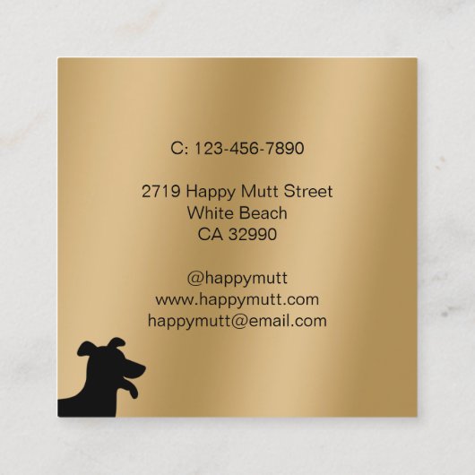 ハッピードッグロゴペットシッティング気にサービスフェイク金ゴールド スクエア名刺 (裏面)