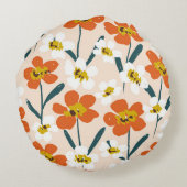 ハッピードライ絵を描開花のシームレスヴィンテージパターン。 ラウンドクッション (裏面)