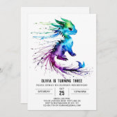 ハッピードラゴンお洒落デジタルガール誕生日 招待状 (正面/裏面)