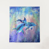 ハッピードルフィンカップルタペストリー絵画ファミリー タペストリー (正面)