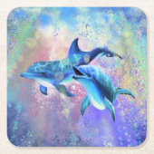 ハッピードルフィンカップル紙コースター スクエアペーパーコースター (正面)
