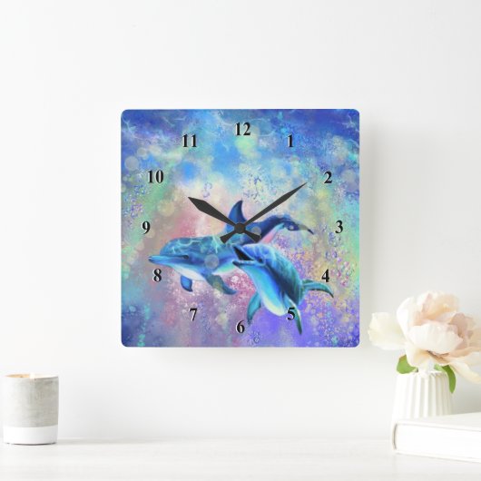 ハッピードルフィンファミリーウォールクロック スクエア壁時計 (ホーム)