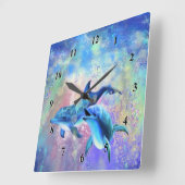 ハッピードルフィンファミリーウォールクロック スクエア壁時計 (傾斜)