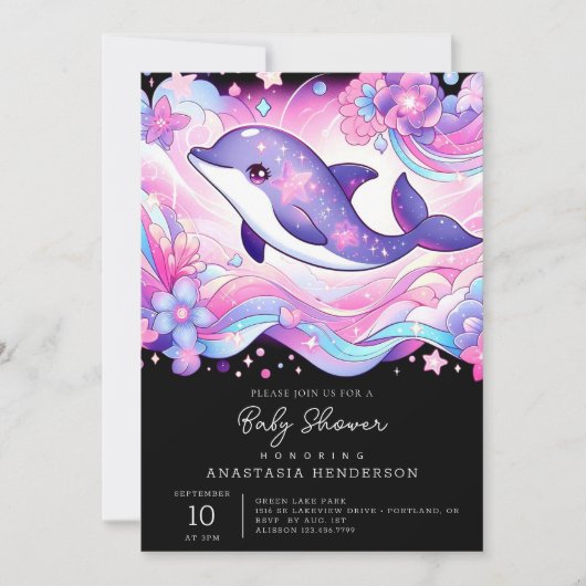 ハッピードルフィンベビーシャワー 招待状 (正面)