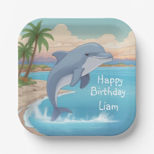 ハッピードルフィン誕生日 ペーパープレート (正面)