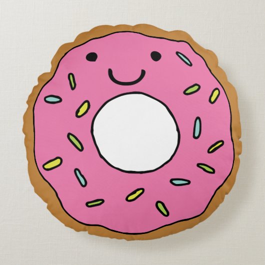 ハッピードーナツグラフィックピカラフルックドーナツクリップアート ラウンドクッション (正面)