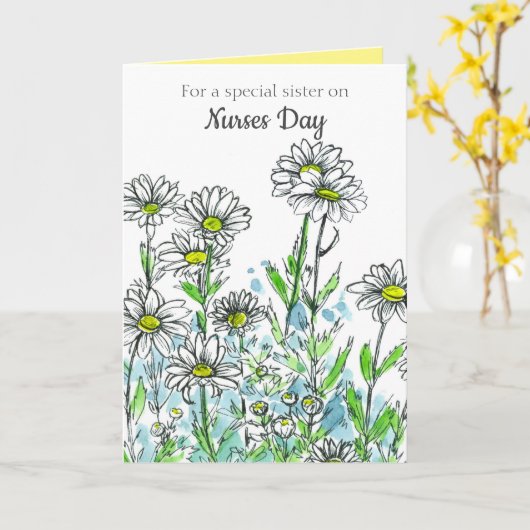ハッピーナースデイシスターホワイトデイジー花 カード (黄色い花)