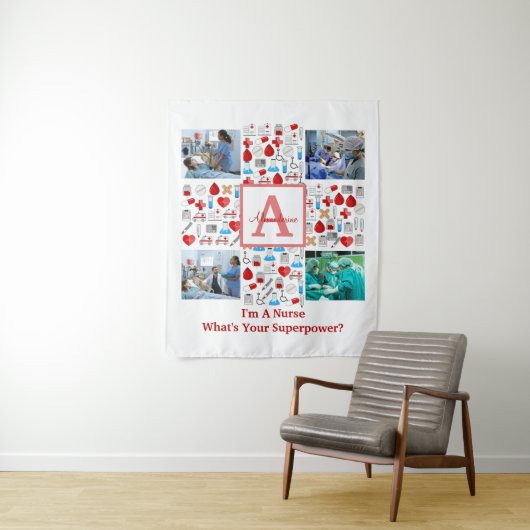 ハッピーナースデー4枚の写真コラージュクロスモノグラム タペストリー (インサイチュ)