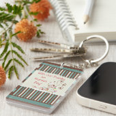 ハッピーナースデー、かわいい鳥オンストライプズ キーホルダー (正面右)