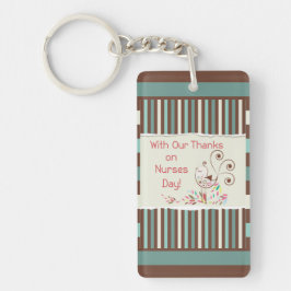 ハッピーナースデー、かわいい鳥オンストライプズ キーホルダー