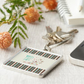 ハッピーナースデー、かわいい鳥オンストライプズ キーホルダー (側面)