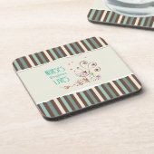 ハッピーナースデー、かわいい鳥オンストライプズ コースター (左側)