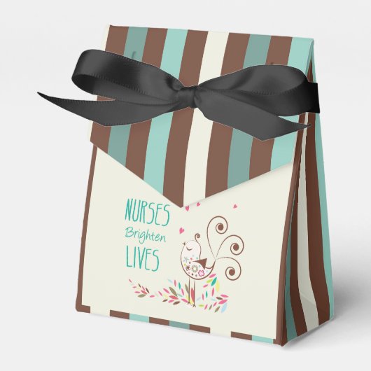 ハッピーナースデー、かわいい鳥オンストライプズ フェイバーボックス (正面サイド)