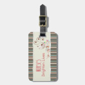 ハッピーナースデー、かわいい鳥オンストライプズ ラゲッジタグ (正面縦)