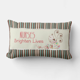 ハッピーナースデー、かわいい鳥オンストライプズ ランバークッション