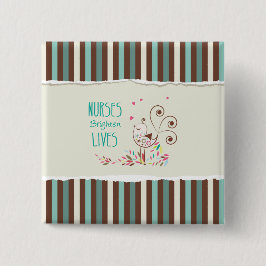 ハッピーナースデー、かわいい鳥オンストライプズ 缶バッジ