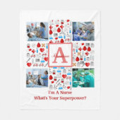 ハッピーナースDay 4フォトコラージュのクロスモノグラム フリースブランケット (正面)