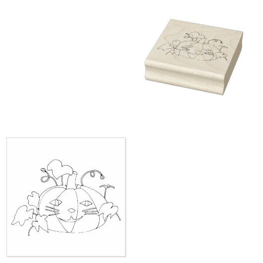 ハッピーニコニコ猫顔かぼちゃゴム印 ラバースタンプ (押印)
