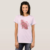 ハッピーニャンティンの日 ネコ バレンタインデー 花 Tシャツ (正面フル)