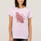 ハッピーニャンティンの日 ネコ バレンタインデー 花 Tシャツ (正面)