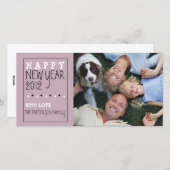 ハッピーニューイヤーおもしろいスケッチパープル白黒 シーズンカード (正面/裏面)