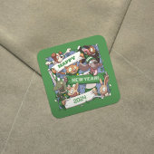 ハッピーニューイヤーおもしろい動物ファンのスカーフ漫画 スクエアシール