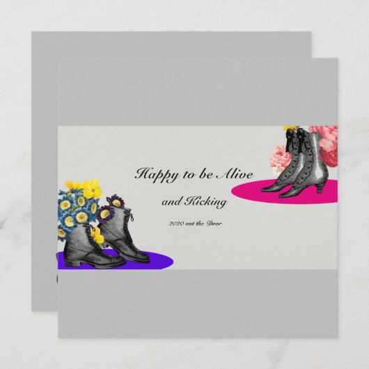 ハッピーニューイヤーおもしろい2021かわいいヴィンテージブーツフラット シーズンカード (正面/裏面)